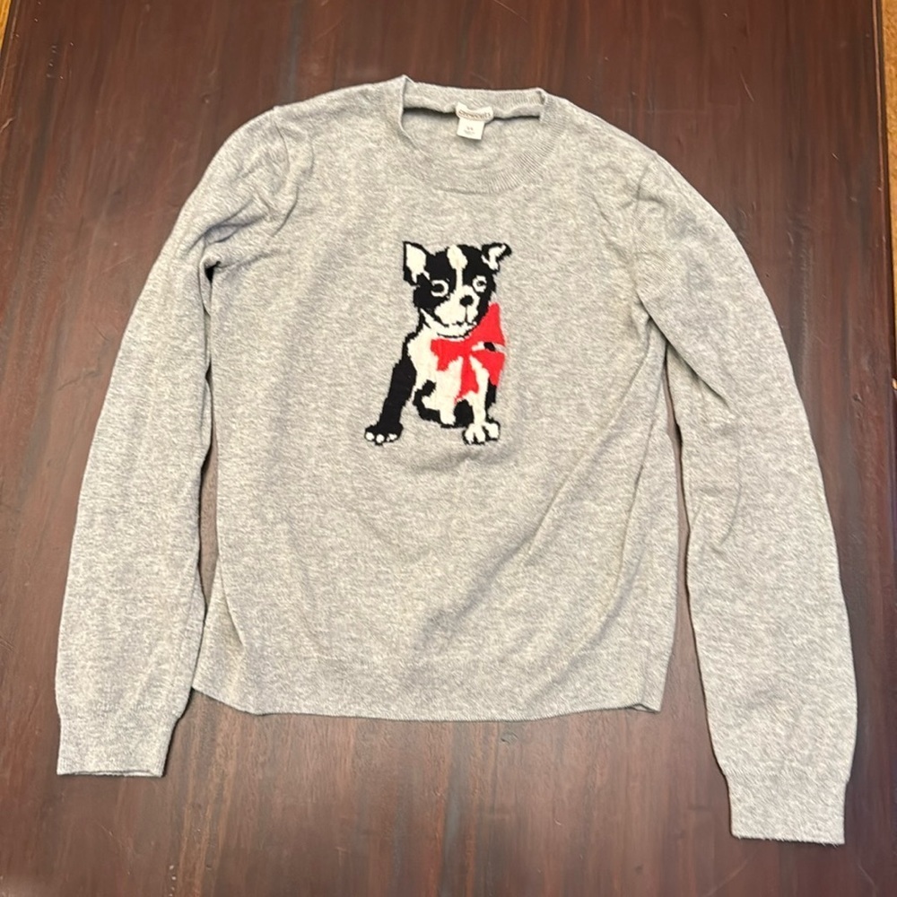 Crewcuts gray sweater with black and white dog with red bow size 14